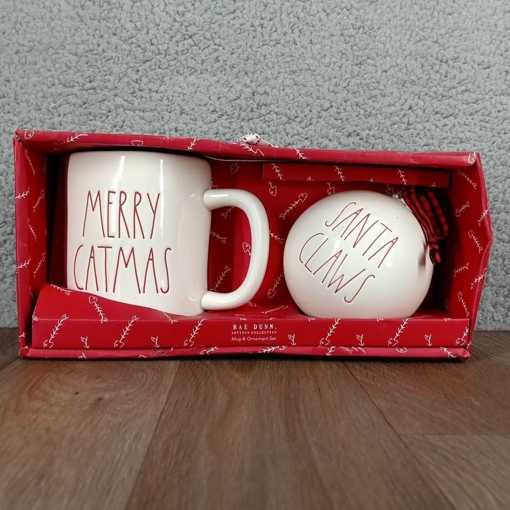 Rae Dunn by Magenta Merry Catmas Ceramic Christmas Mug and Ornament Gift Set